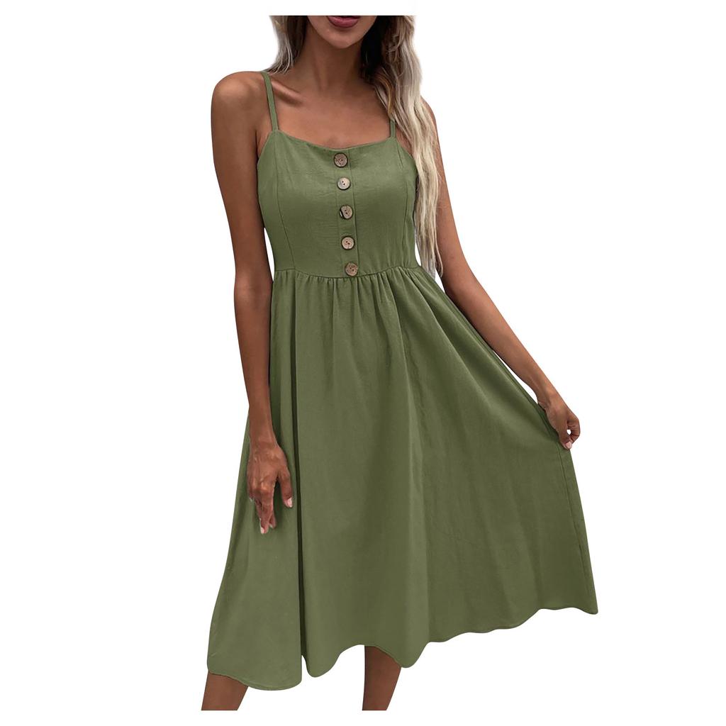 Women's Summer Casual Color Square Neck Sleeveless Dress