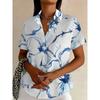 Simple and Personalized Print Summer Women's Plus Size Lapel Short Sleeved Shirt Fashionable Daily Versatile Top