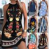 Robe d'été Mini à imprimé floral sans manches à bretelles ample pour femme Robe débardeur élégante ligne A pour les vacances