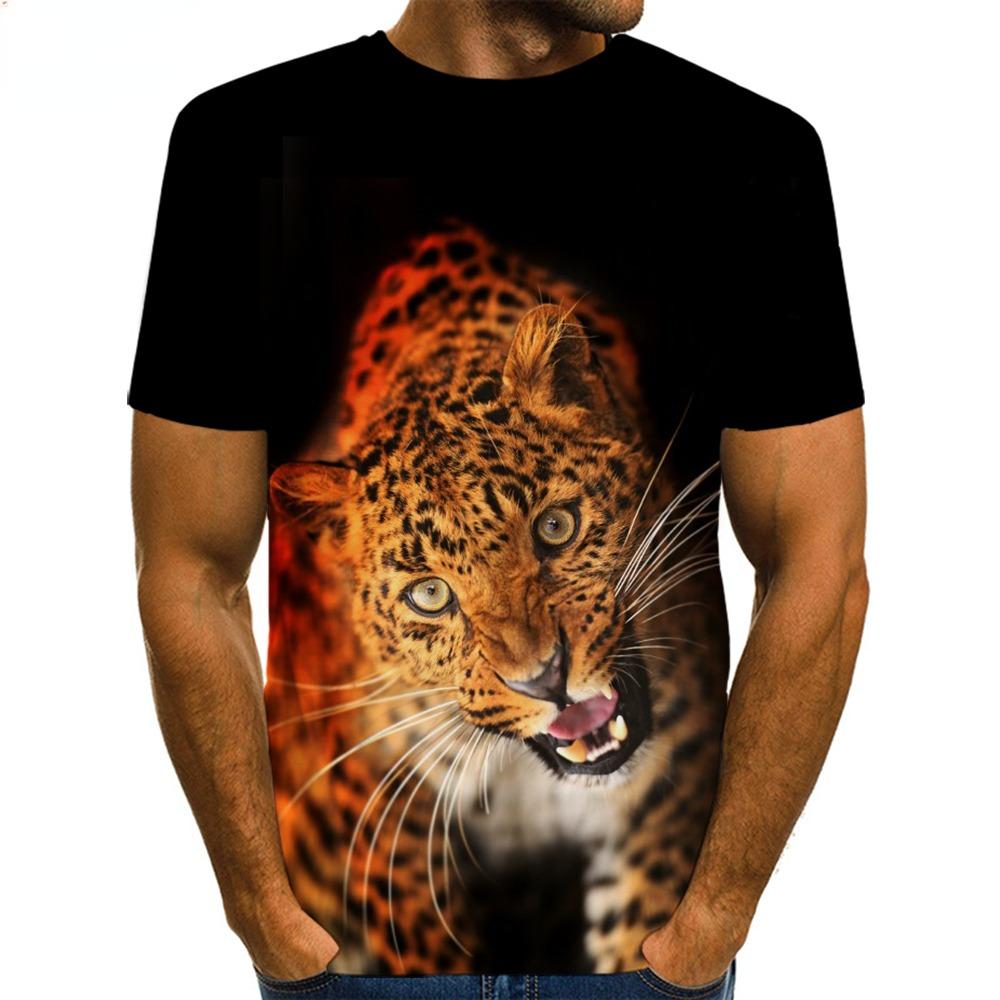 Vyriški marškinėliai su gyvūnais 3D spausdintais leopardo raštais Vyriški vasaros gyvūnų grafiniai žvėrys grafiniai moteriški / vyriški Naujovės hiphopo gatvės drabužiai