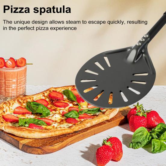 6-Inch Round Pizza Turning Peel Long Handle Non-stick Lightweight Perforated Anodized Aluminum Alloy Homemade Pizza Turner Spinner Spatula Kitchen