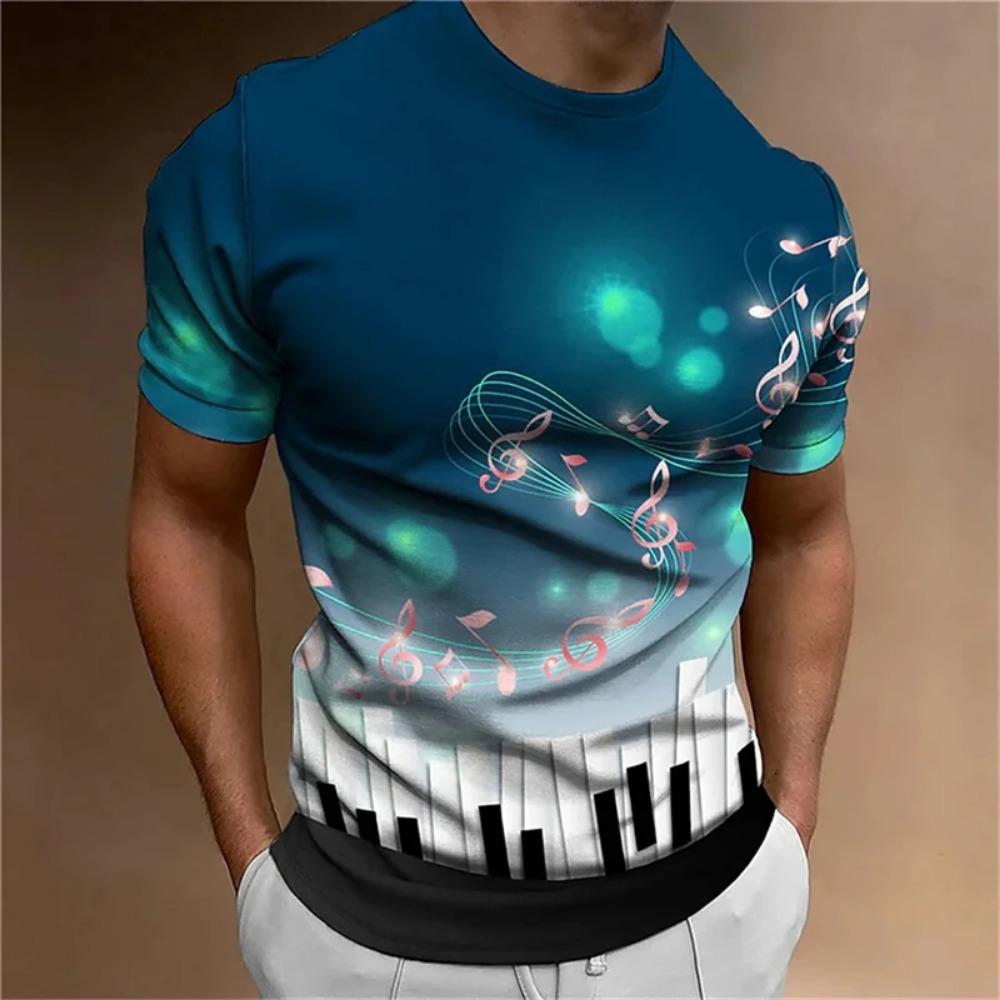 Retro Men'S T-Shirt 3d Music Notes Printed Men Clothing Daily Casual Short Sleeve Street Designer Tees Top Loose Oversized Shirt
