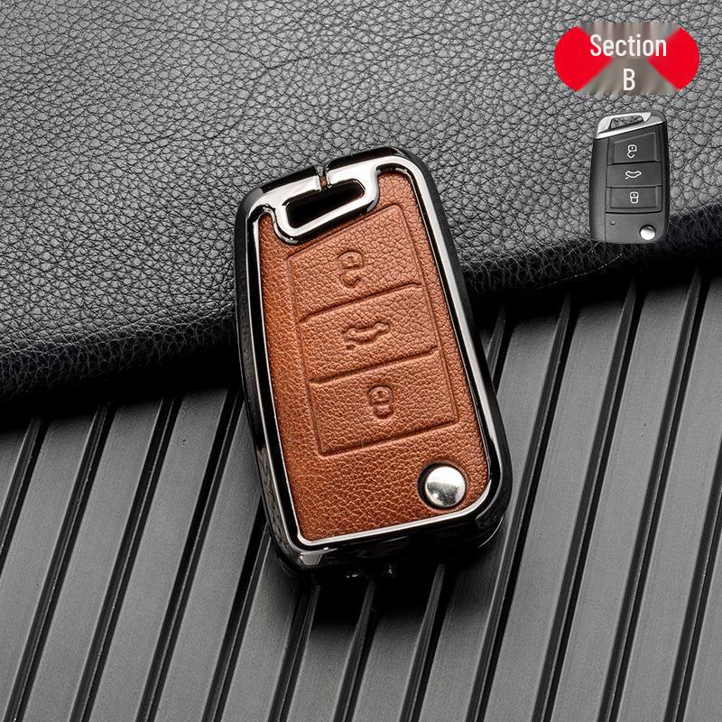 Metal Double-Sided Leather Car Key Cover for Volkswagen Magotan, Lavida, Golf 8, Sagitar - Signal-Friendly