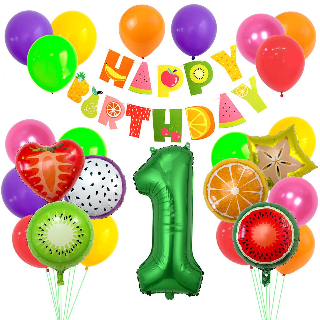 Fruit Party Watermelon Strawberry Aluminum Film Balloon Set Baby Flag Birthday Decoration