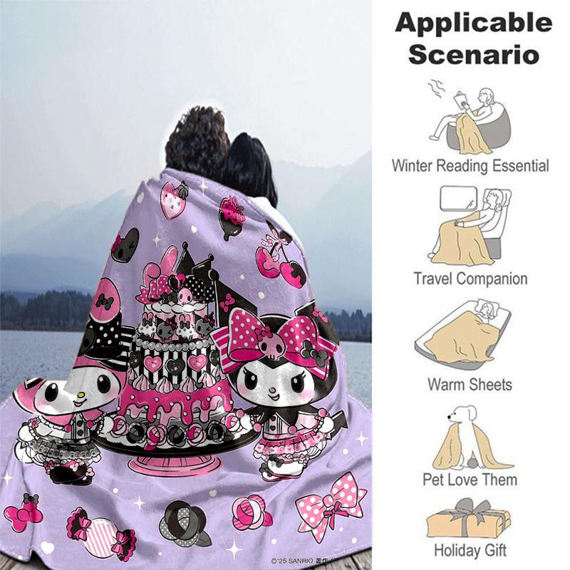 1pc My Melody and Kuromi Celebrate Blanket, Soft Throw for Room Decor, Perfect Gift for Family and Friend, Living Room, Travel, Camping, Car Blankets,