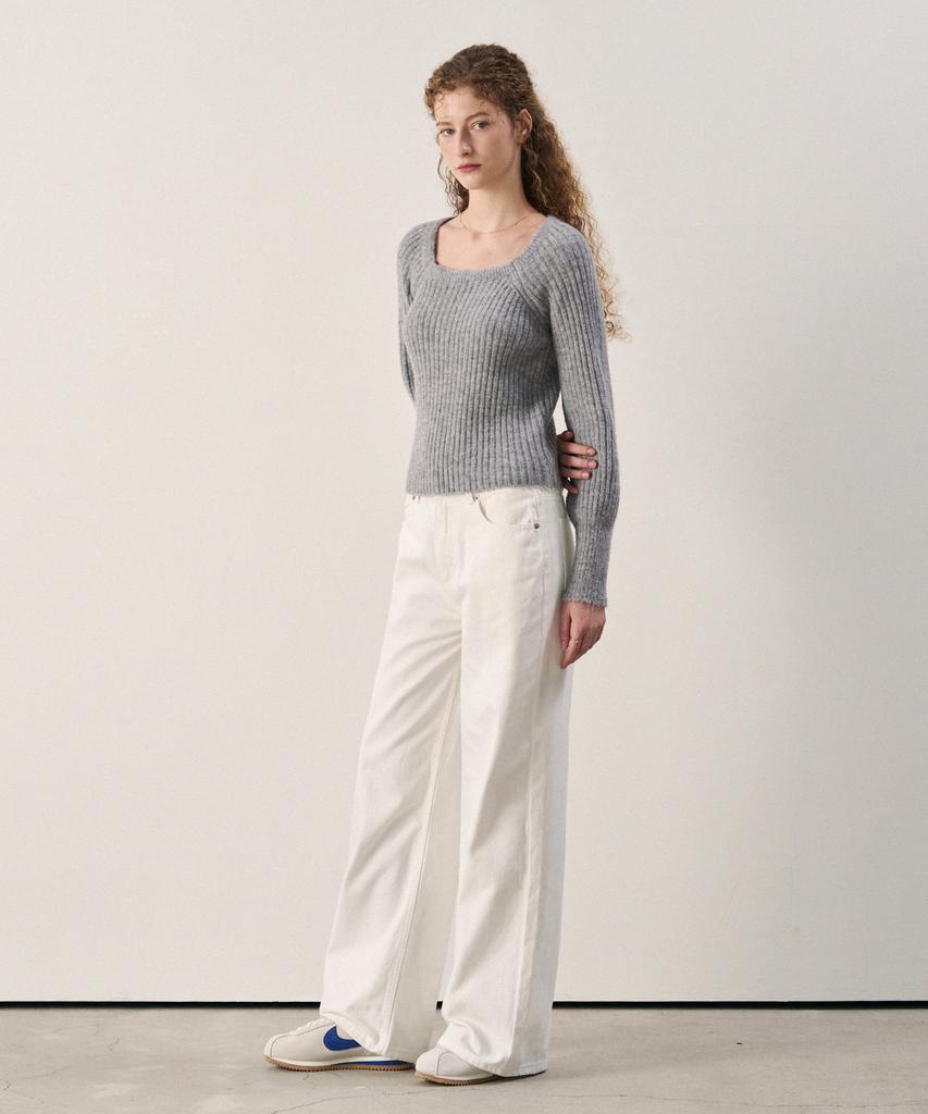 Deuloupisumeon Alpaca Volume Sleeve Square Ribbed Knit [L.Grey]
