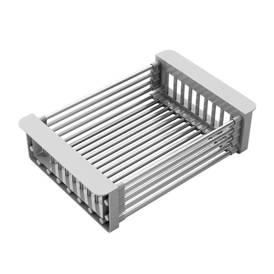 Drain Basket Stainless Steel Kitchen Sink Drain Basket Telescopic Drying Rack with Non-Slip Support Utensils Storage Holder