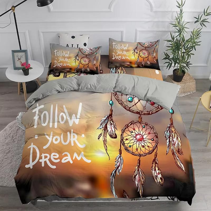 Dream Catcher Soft Duvet Cover Set Quen King-Sized Dimensionsd Dimensions Bohemian Style for Beding Home Decor 3 Piece Set Featuring 2 Pilowcases No