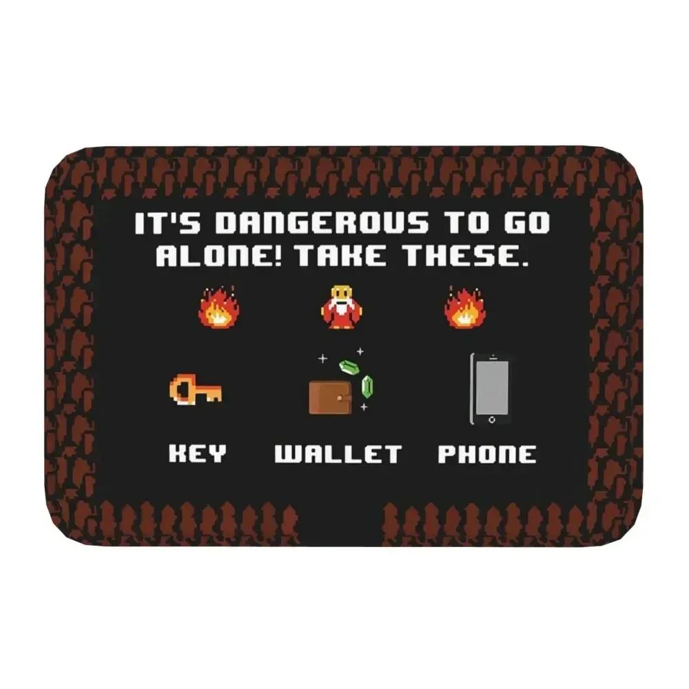 8-Bit Retro "Dangerous to Go Alone" Rutschfeste Waschbare Fußmatte für Bad, Wohnzimmer, Schlafzimmer, Küche – Heim- & Außendekor