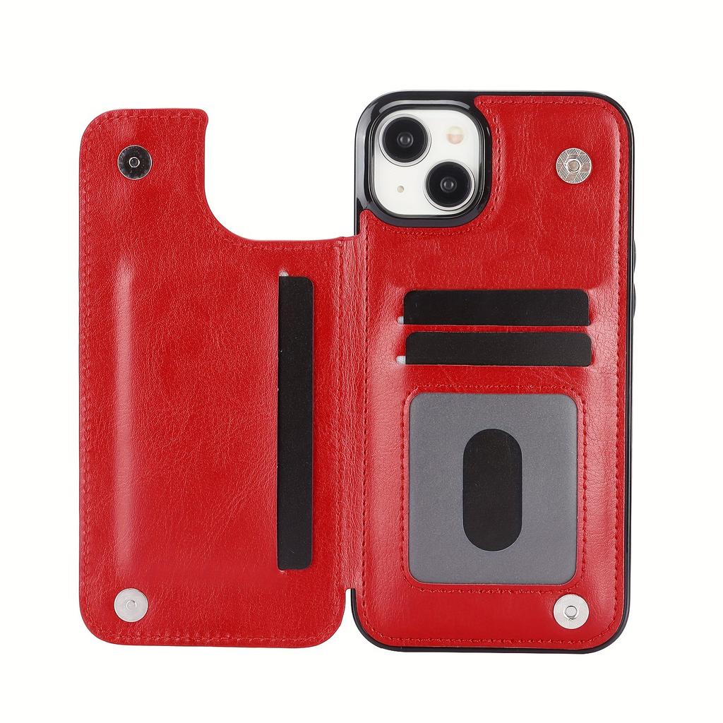 Phone Bag Wallet Phone Case With Card Holder, PU Leather Kickstand Card Slots Case, Double Magnetic Clasp And Durable Shockproof Cover, For IPhone