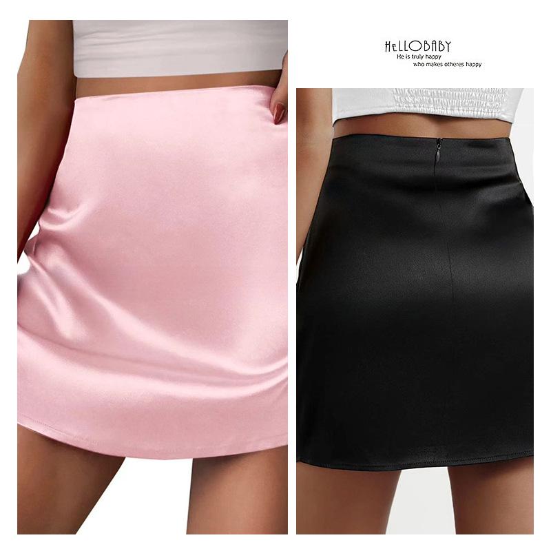 Damen High-Waist Minirock aus Seidensatin mit Falten