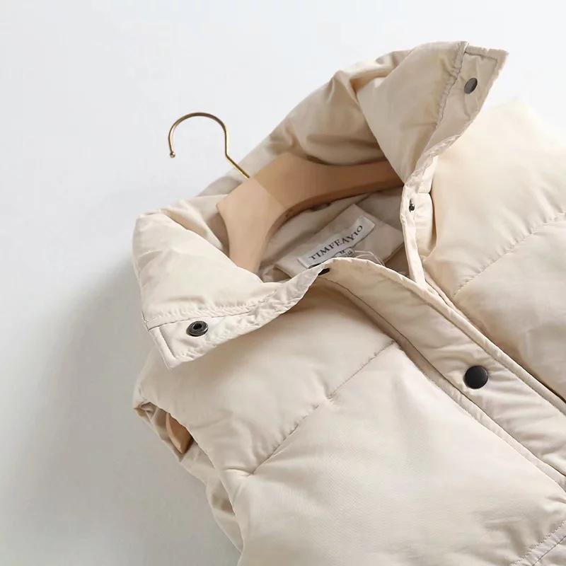 Autumn Winter Women's Short Outerwear Solid Loose Vest Drawstring Stand Collar Long Vest Jacket Cotton Padded Women Windproof Warm Waistcoat