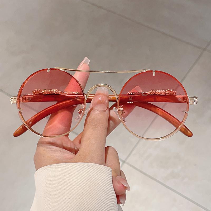 KAMMPT Vintage Round Sunglasses New In Fashion Oversized Gradient Multi-color Shades Trendy Luxury Brand Design Sun Glasses