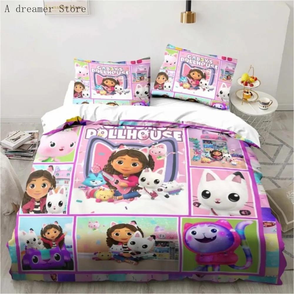 Gabby's Puppenhaus Charaktere Bettwäsche Set Cartoon Bettbezug Rosa Bettwäsche Einzel Doppel Queen King Größe Für Mädchen Bett Set