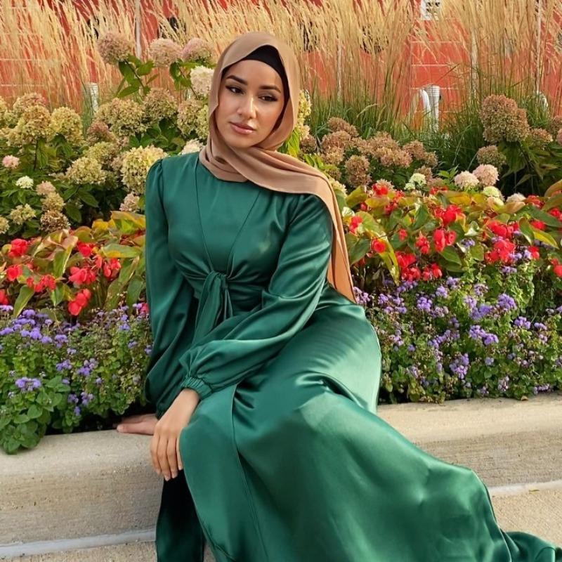 Spring New Waist Lace-up Elegant Satin Dress