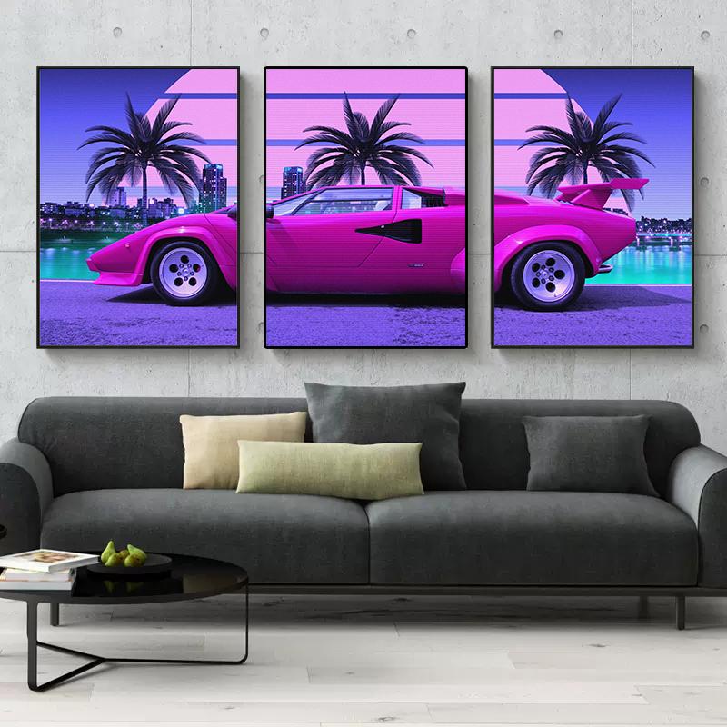 Multiple Pieces Synthwave Countach Retrowave Car Posters Canvas Painting Wall Picture For Living Room Home Decoration