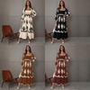 Women's Square Neck Long Sleeve Maxi Dress Loose Mid Waist Boho Print A-Line Dress