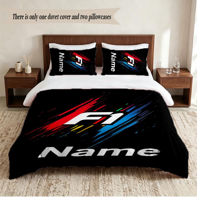 F1 Personalized Custom Name 3‑Piece Bedding Set Soft Duvet Cover Set For Bedroom Home Decor