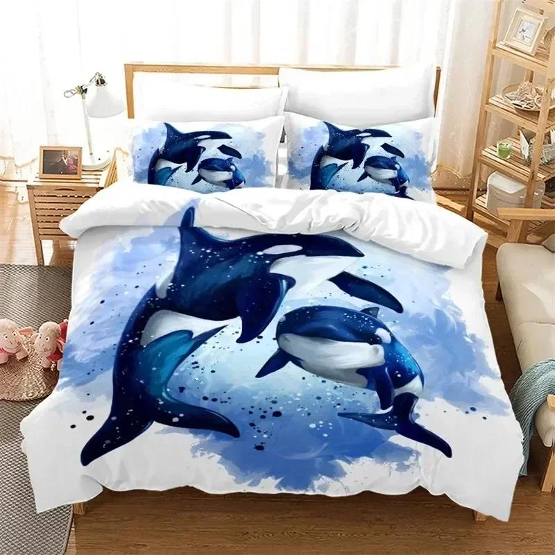 Top Dolphin Duvet Cover Full Kids Ocean Animal Bedding Set Luxury Mediterranean Style Comforter Cover Bedroom Decor