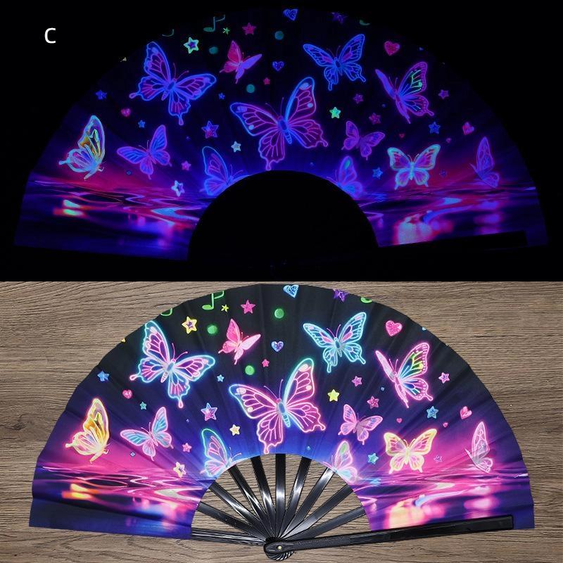 Kung Fu Fan Uv Ink Printing Fluorescent Fan Bamboo Bone Folding Fan For Festival Foldable Fan Music Festival Fan