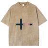 Kors Jesus Bokstavstryck Dam T-shirt Tvättad Denim Oversized Lös Halvärm Amerikansk Vintage Sliten Topp Nisch