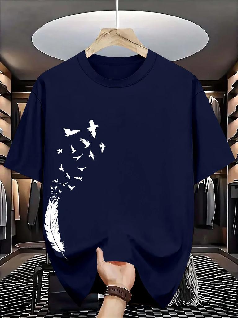 Unisexs Cotton Summer Casual Loose Fashion Bird Creative Pattern Printed Round Neck Tshirt Versatile Top