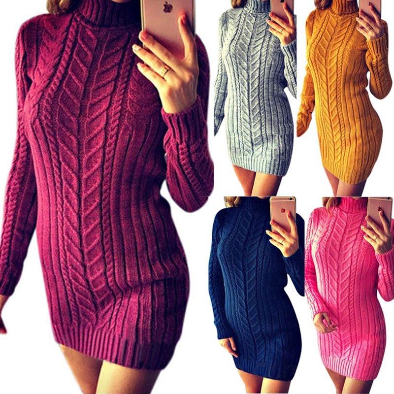 Sexy Autumn And Winter Knit Dress Slim Fit And High Collar Twist Design