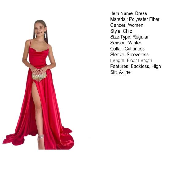 Lady Evening Dress Low-cut Collarless Backless Sleeveless Spaghetti Strap Maxi Dress Slim Fit High Slit Solid Color Satin Banquet Ball Dress