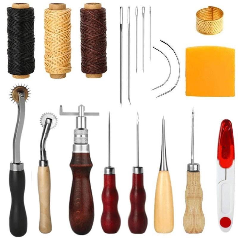 Set de Herramientas para Trabajar el Cuero con Instrumentos de Costura a Mano para Proyectos de Cuero DIY