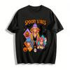 Halloween Gruselige Vibes Anime Mädchen Print Top Kürbis Fledermaus Hexe Grafik Lässiges T-Shirt für Damen Reines Baumwoll-T-Shirt