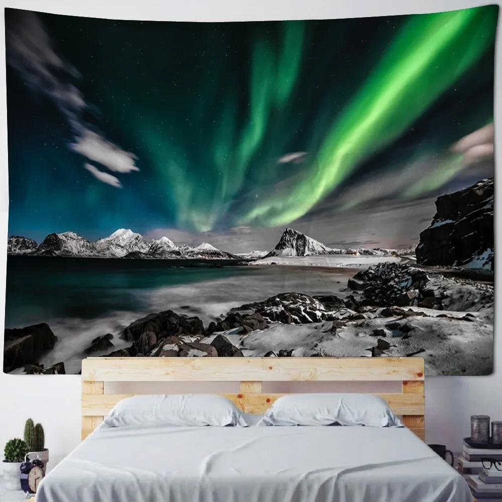 Sea Starry Sky Tapestry Wall Hanging Aurora Home Decoration Background Cloth Bedroom Living Room Dormitory Hanging Paintings