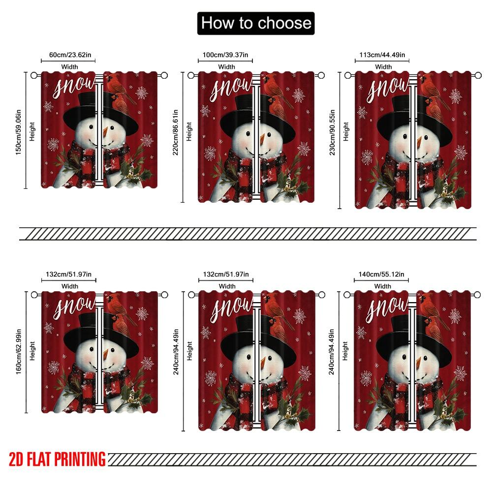2pcs,2D plane printing Pattern Curtains Let It Snow Snowman Snowflake Durable 100% Polyester Fabric (without rod) Home Decor for