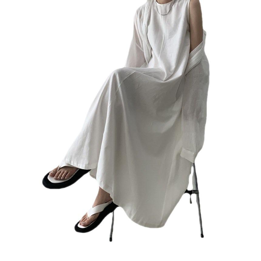 Korean Chic Sleeveless Pumpkin Cotton Linen Dress