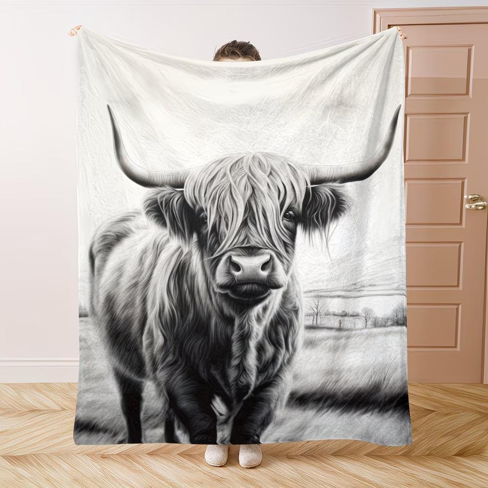 Cozy Highland Cattle Print Flannel Blanket Soft Warm Throw for Naps Camping Travel Home Decor Gift for Friends Family Lovers