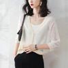 Cardigan tricoté ample pour femme, châle ajouré, protection solaire, chemise climatisée