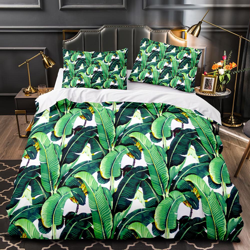 Green Leaves Tropical Duvet Cover Set Queen Bedding Set Full Queen Leaves Comforter Cover King Size 2/3pcs Polyester Quilt Cover