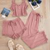 Women's Lace Trim Camisole Tank Top and Pants 3-Piece Pajama Set