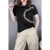 T-shirt da donna estive semplici patchwork con paillettes in garza, girocollo, manica corta