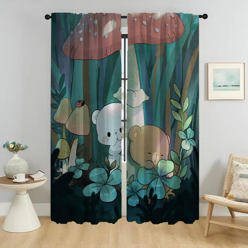 Modern Living Room Curtains 2 Pieces Kawaii Bear Halloween Decoration Blackout Curtain Home Interior Curtains for Camera Shades