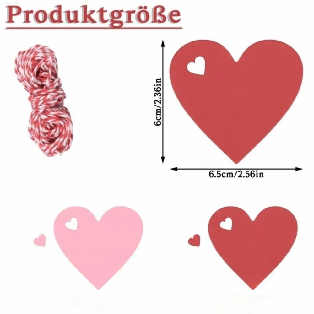 100pcs DIY Valentine's Day Tags Heart Shape Blank Hanging Decoration Gift Labels Red Pink Paper Cake Decor Tag