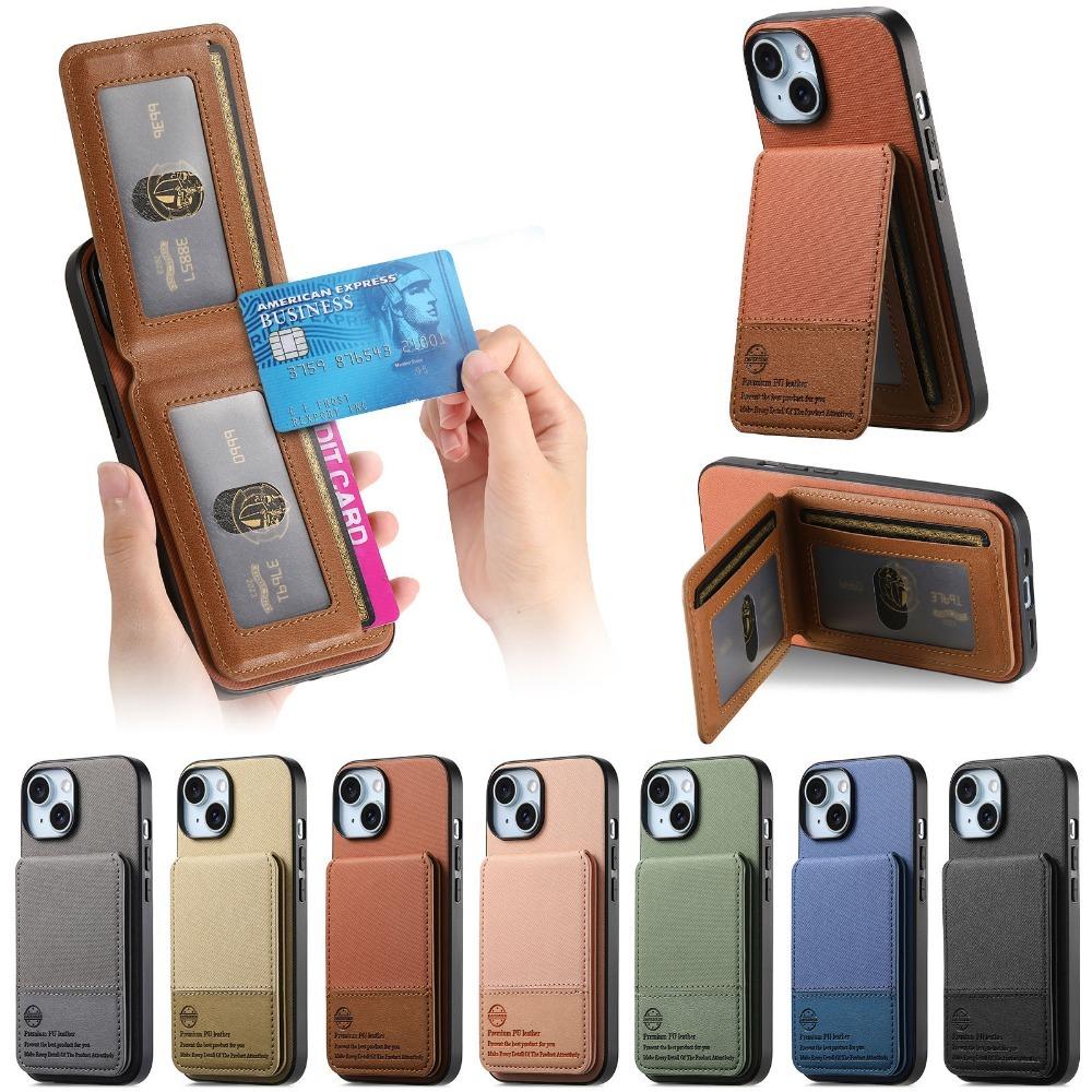RFID-blokkerende portemonnee met kaarthouderbeugel telefoonhoesje voor IPhone 16 E 16 Plus 15 14 13 12 11 Pro Max flip leren hoes