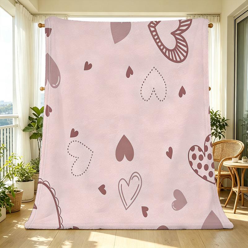 Heart Design Flannel Fleece Blanket Soft Skin-friendly, Lightweight All Seasons, Warm Decorative for Home Office, Perfect Valentine's Gift