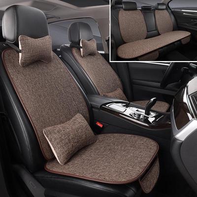 Universal Four Seasons Breathable Linen Car Seat Cushion Set - 7 Pieces, Full Surround
