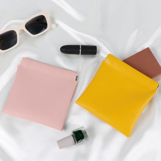 Snap Closure Pouch Faux Leather Mini Cosmetic Bag Waterproof Self-Closing Organizer Pouch for Coin Jewelry Cards Lipstick Keys