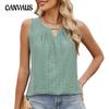 Women's Spring Summer Round Neck Hollow Pleated Vest Sleeveless T-shirt Top