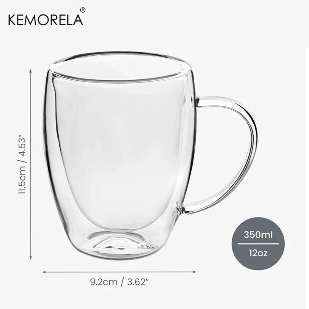 2/4/6PCS 350ML Double Wall Glass Coffee Mug With Handle Transparent Glass Cappuccino Cup Coffee Milk Tea Juice Tea Cup Sake Cups