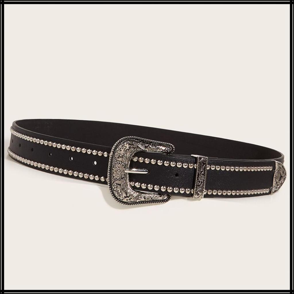 [White Fang] Punk Design Studded Buckle Belt - Stylish Fashion for Men and Women BTA311 (Brown)
