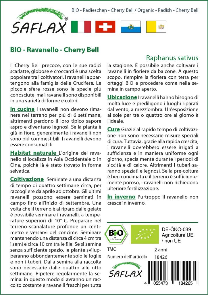 SAFLAX Aed kotis - Mahe - Redis - Cherry Bell - 100 seemet - Substraadiga sobivas püsti seisvas kotis - Raphanus sativus
