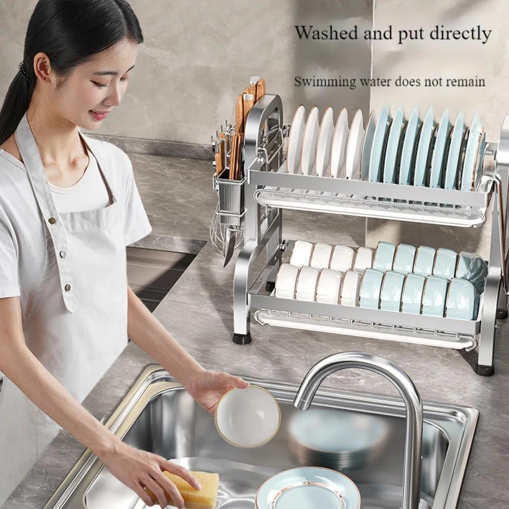 Stainless Adjustable Multifunctional Dish Bowl Drain Rack With Drainboard For Cutlery Storage Holder Supplies Drain Rack