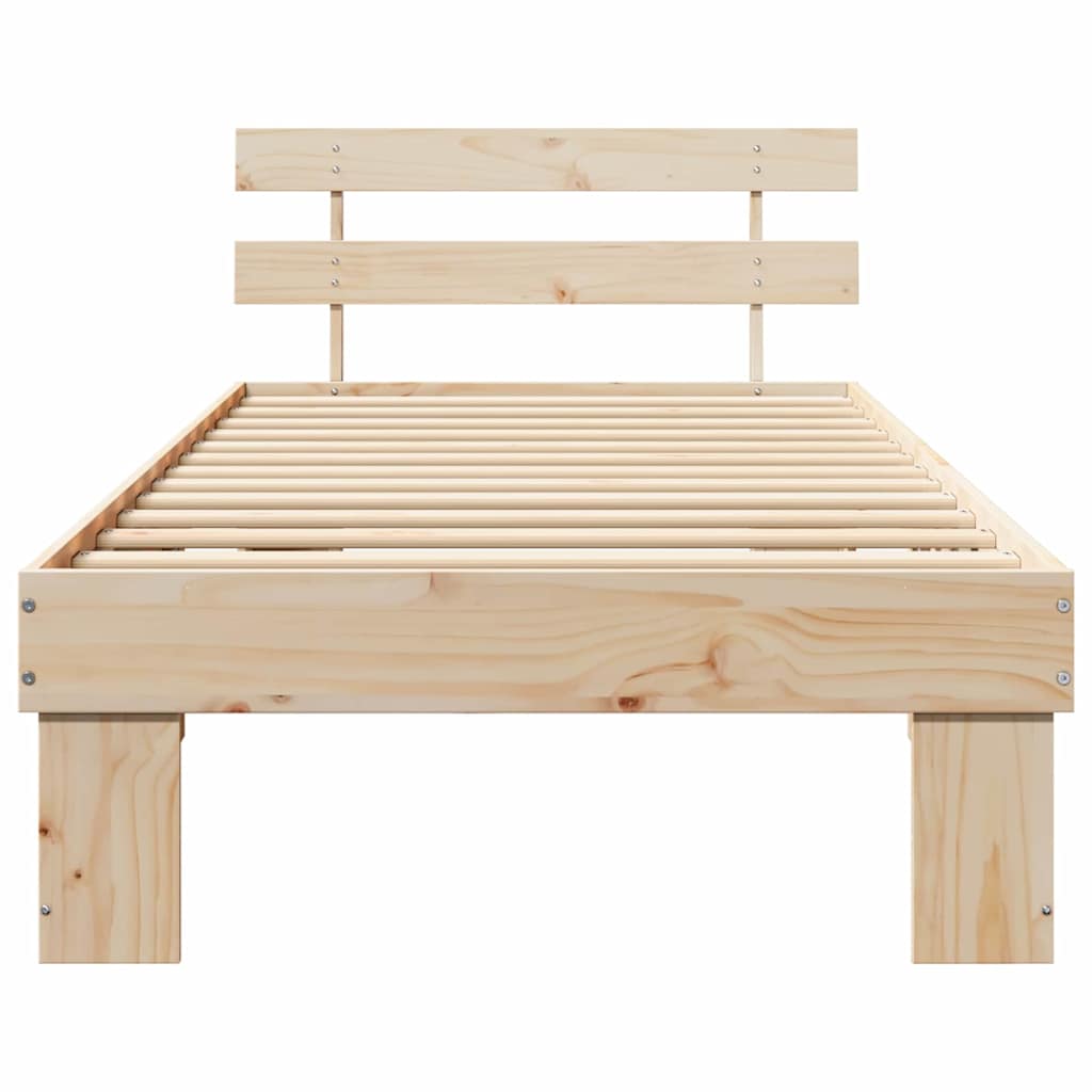 Natural Wooden Bed Frame with Headboard 75 X 190 Cm Solid Pine Wood